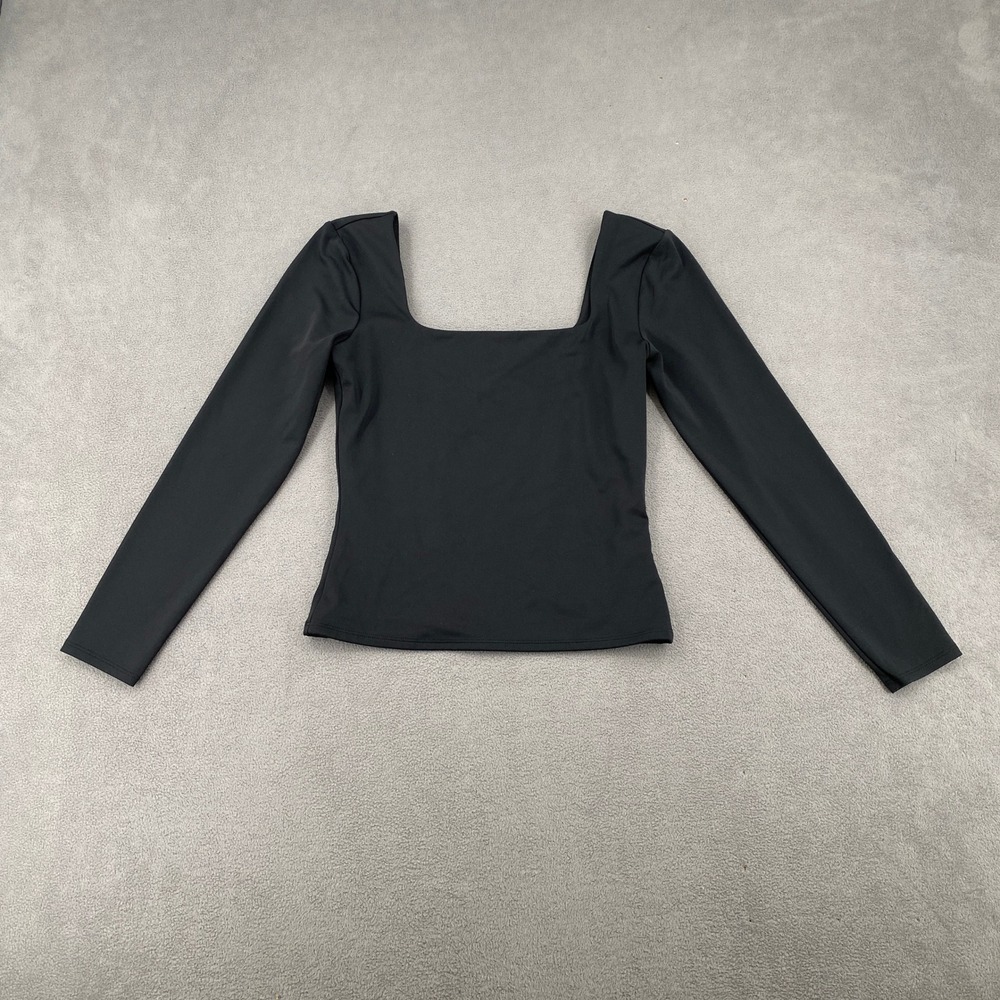 Express Body Contour Black Square Neck Long Sleeve Top Small Slim Fit Staple